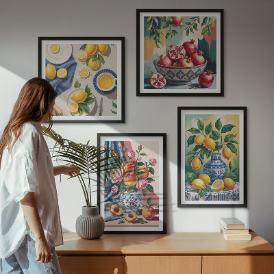 Wall art set Flowers and fruit in vases