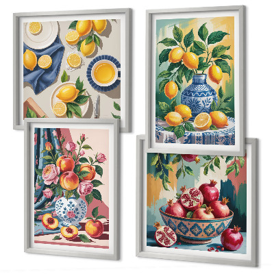 Wall art set Flowers and fruit in vases