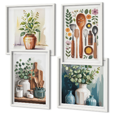 Set of 4 wall art pieces Plant-based kitchen accessories