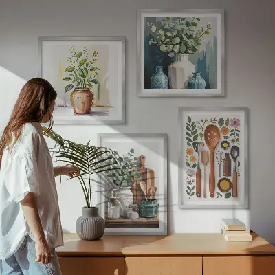 Wall art set set of 4 plant-based kitchen prints