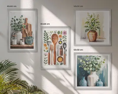 Wall art set set of 4 plant-based kitchen prints