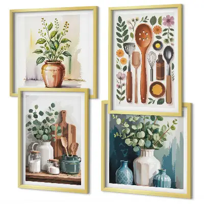 Wall art set set of 4 plant-based kitchen prints