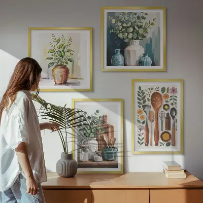 Wall art set set of 4 plant-based kitchen prints