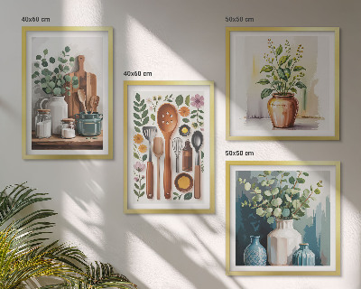 Set of 4 wall art pieces Plant-based kitchen accessories