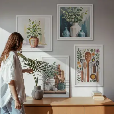 Wall art set set of 4 plant-based kitchen prints