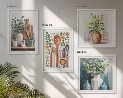 Wall art set set of 4 plant-based kitchen prints