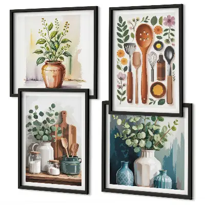 Wall art set set of 4 plant-based kitchen prints