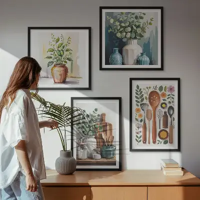 Wall art set set of 4 plant-based kitchen prints