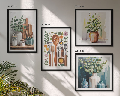 Set of 4 wall art pieces Plant-based kitchen accessories