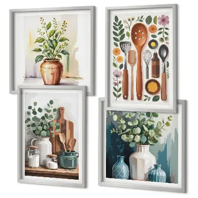 Wall art set set of 4 plant-based kitchen prints
