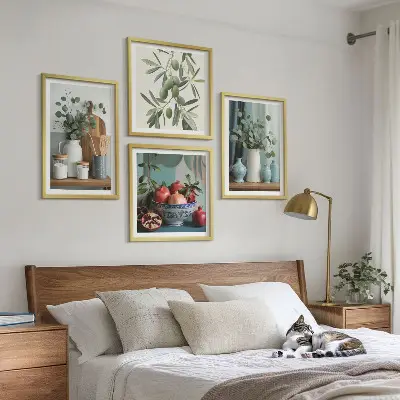 Wall art set with green olives and eucalyptus