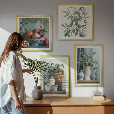 Wall art set with green olives and eucalyptus