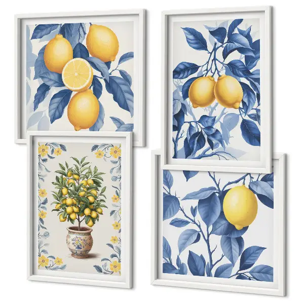 Multi-piece wall decor set lemon branches with blue leaves