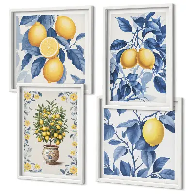 Multi-piece wall decor set lemon branches with blue leaves