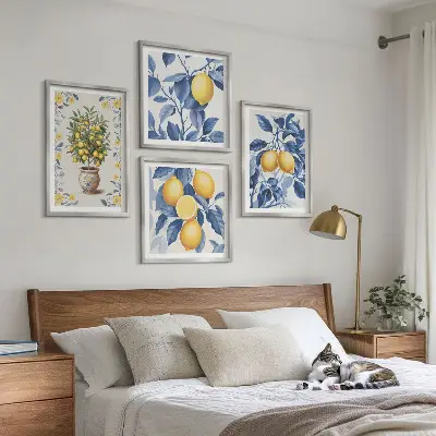 Multi-piece wall decor set lemon branches with blue leaves