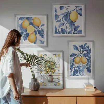 Multi-piece wall decor set lemon branches with blue leaves