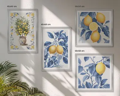 Multi-piece wall decor set lemon branches with blue leaves