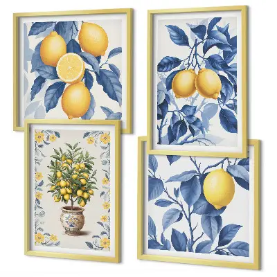 Multi-piece wall decor set lemon branches with blue leaves