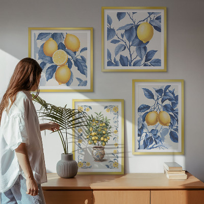Multi-piece wall decor set Lemon branches blue leaves