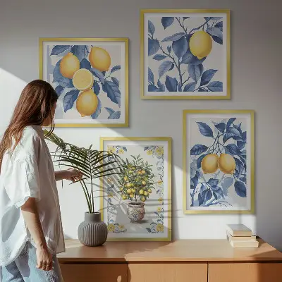 Multi-piece wall decor set lemon branches with blue leaves