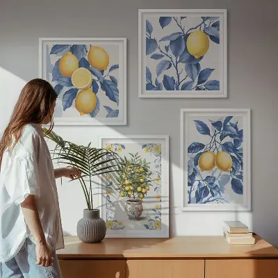 Multi-piece wall decor set lemon branches with blue leaves
