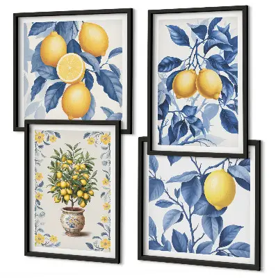 Multi-piece wall decor set lemon branches with blue leaves