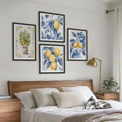 Multi-piece wall decor set lemon branches with blue leaves