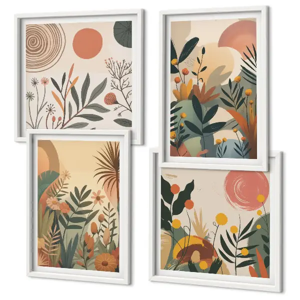 Wall art set with colorful plant motifs