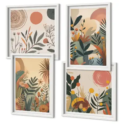 Wall art set with colorful plant motifs