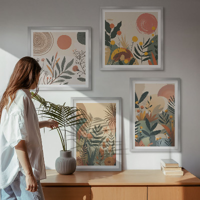 Wall art set Plant motifs in colors