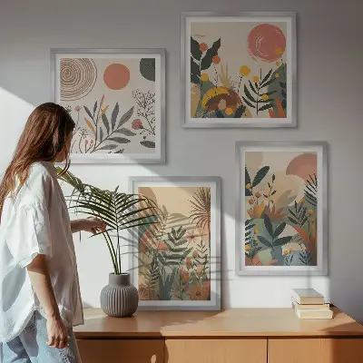 Wall art set with colorful plant motifs
