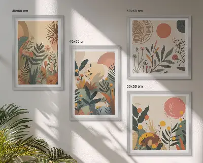 Wall art set with colorful plant motifs