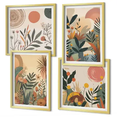 Wall art set with colorful plant motifs