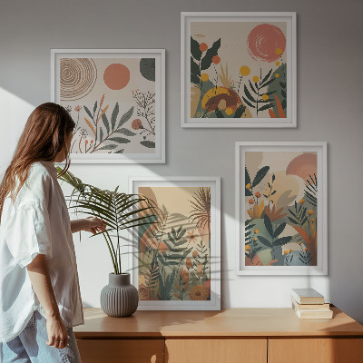 Wall art set Plant motifs in colors