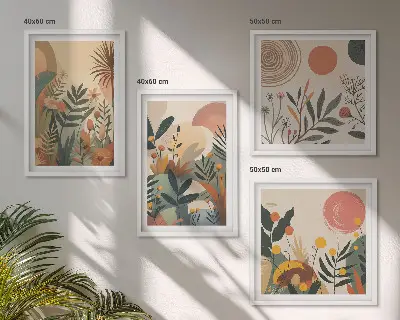 Wall art set with colorful plant motifs
