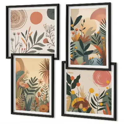 Wall art set with colorful plant motifs