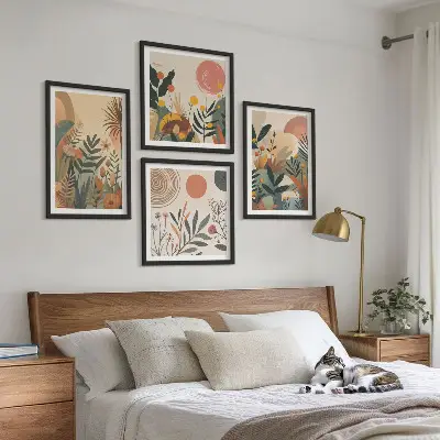 Wall art set with colorful plant motifs