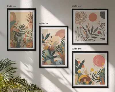 Wall art set with colorful plant motifs