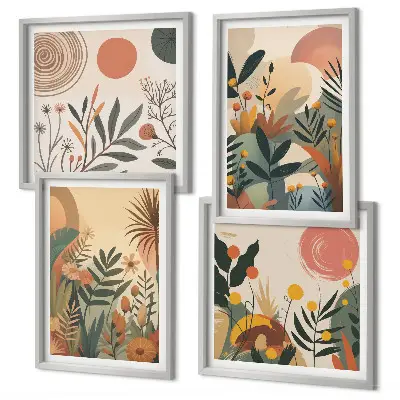 Wall art set with colorful plant motifs