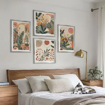 Pastel plant pattern wall art set of 4 pieces