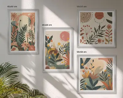 Pastel plant pattern wall art set of 4 pieces