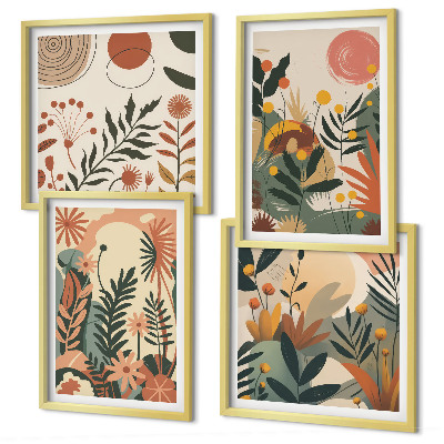 Set of 4 wall art pieces Pastel plant patterns
