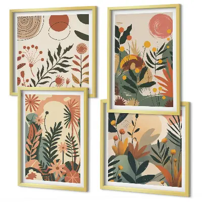 Pastel plant pattern wall art set of 4 pieces