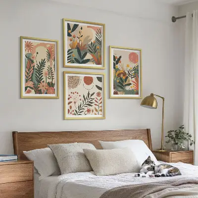 Pastel plant pattern wall art set of 4 pieces