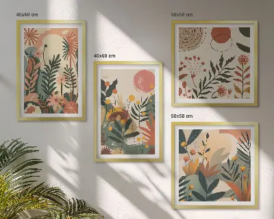 Pastel plant pattern wall art set of 4 pieces