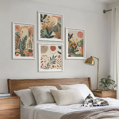 Pastel plant pattern wall art set of 4 pieces