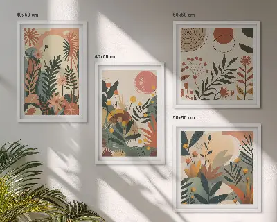 Pastel plant pattern wall art set of 4 pieces