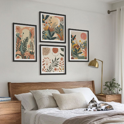 Set of 4 wall art pieces Pastel plant patterns