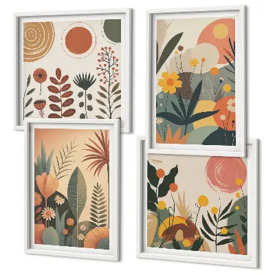 Multi-piece wall art set with boho plant prints and warm patterns