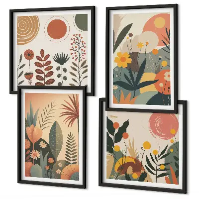 Multi-piece wall art set with boho plant prints and warm patterns